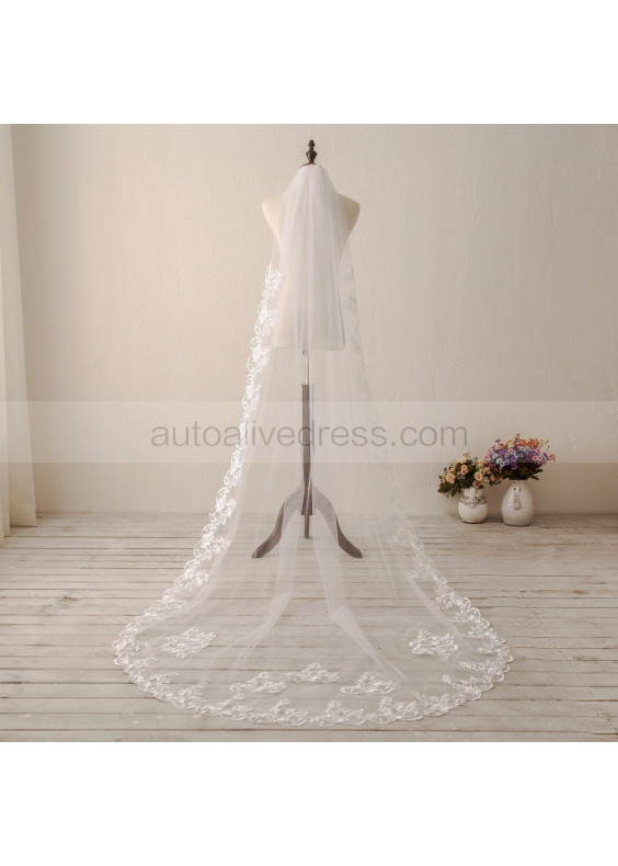 Ivory Lace Edge Cathedral Length Wedding Veil